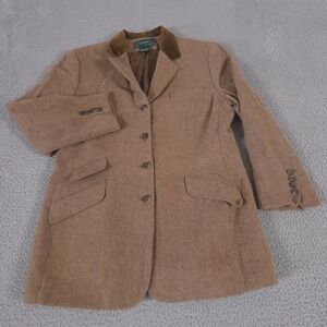 Lauren Ralph Lauren Blazer Womens 40R Brown Lambswool Herringbone Collar Coat